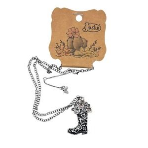 Justin Boot Pendant Necklace Silver Western Boho Style